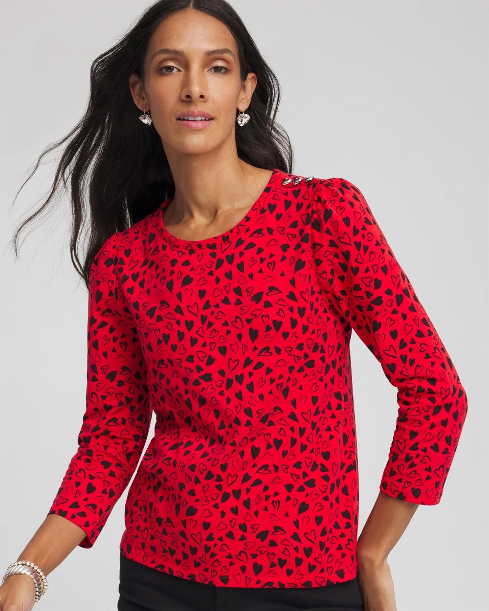 Chico's - Lover Girl Button Heart Tee