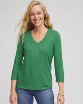 Chico's - Slub Splitneck Button Tee
