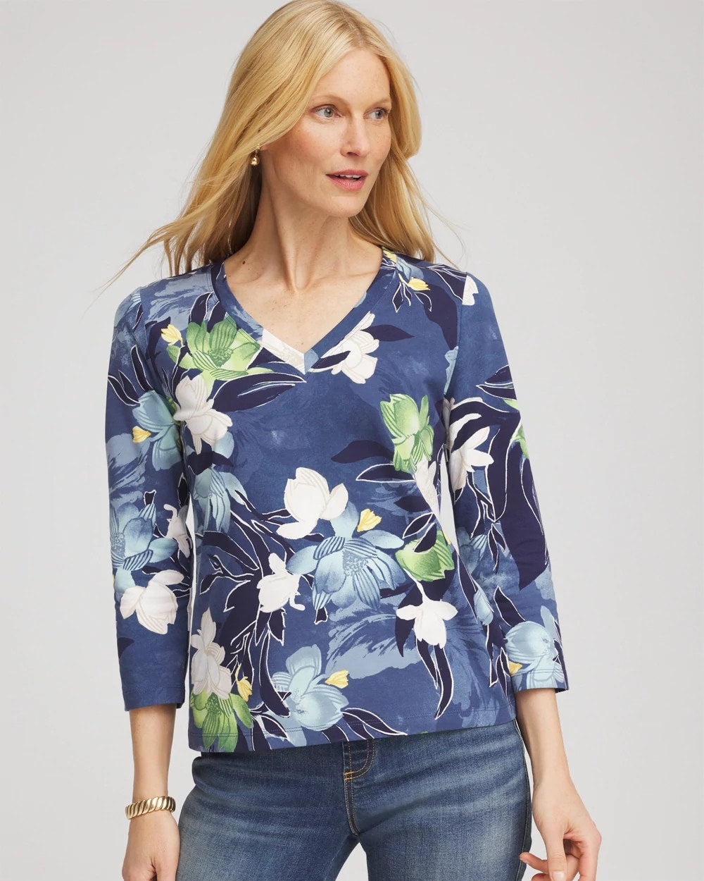 Chico's - Printed 3/4 Sleeve Perfect Tee