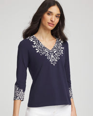 Chico's - Chic Scroll 3/4 Sleeve Perfect Tee