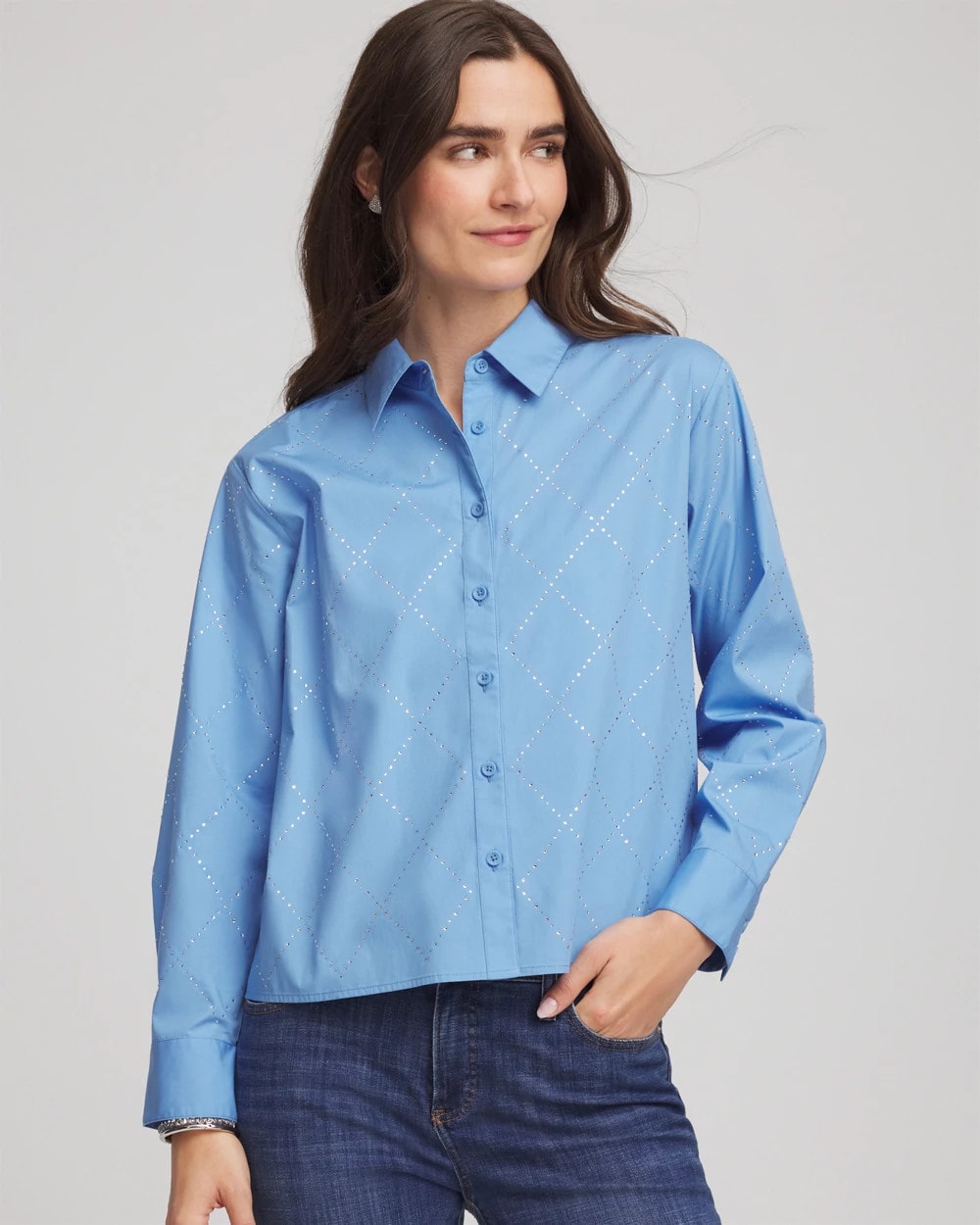 Chico's - Embellished Stretch Cotton Collared Shirt
