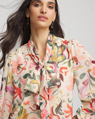 Chico's - Floral Jacquard Tie-Front Blouse
