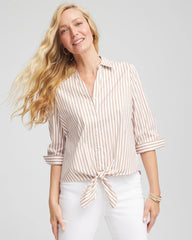 Chico's - Striped Poplin Tie-Front Top