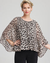 Chico's - Travelers™ Animal-Print Bubble-Hem Chiffon Blouse