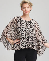 Chico's - Travelers™ Animal-Print Bubble-Hem Chiffon Blouse