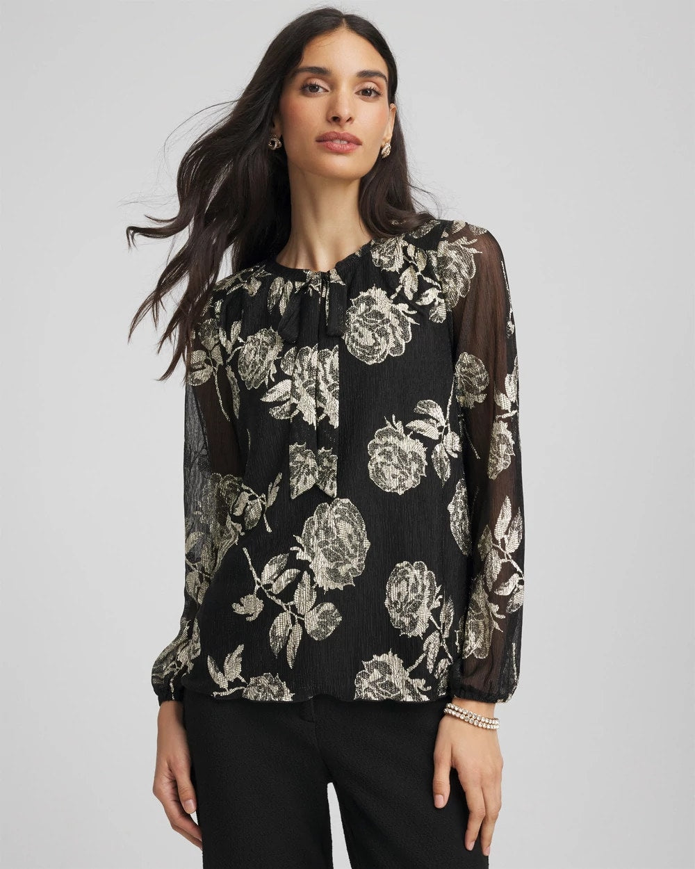 Chico's - Floral Metallic Bodre Top