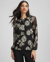 Chico's - Floral Metallic Bodre Top
