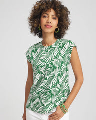 Chico's - Palm-Frond-Print Cap-Sleeve Top