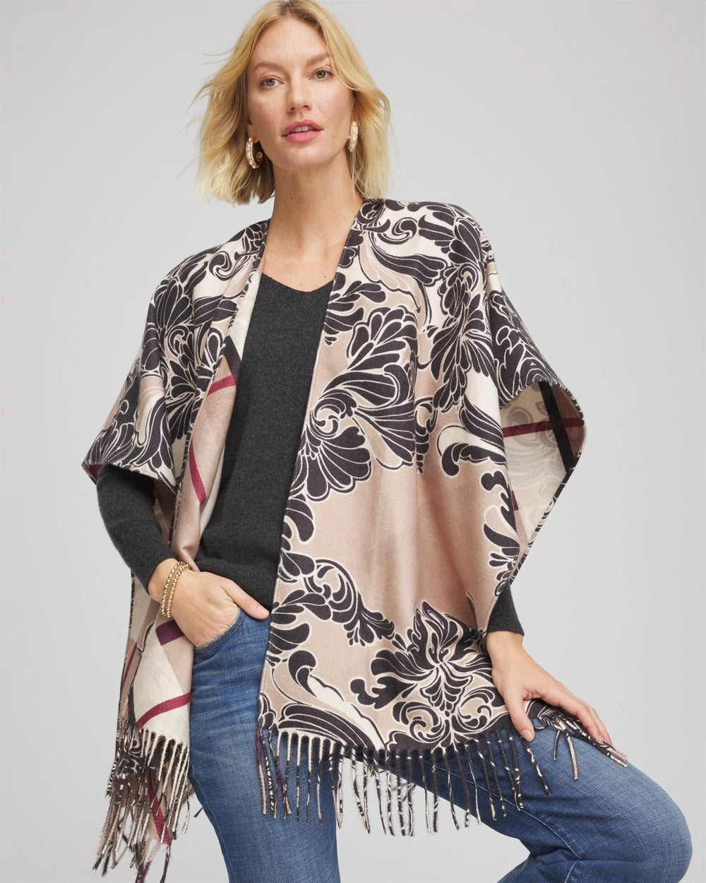 Chico's - Reversible Printed Fringe Ruana