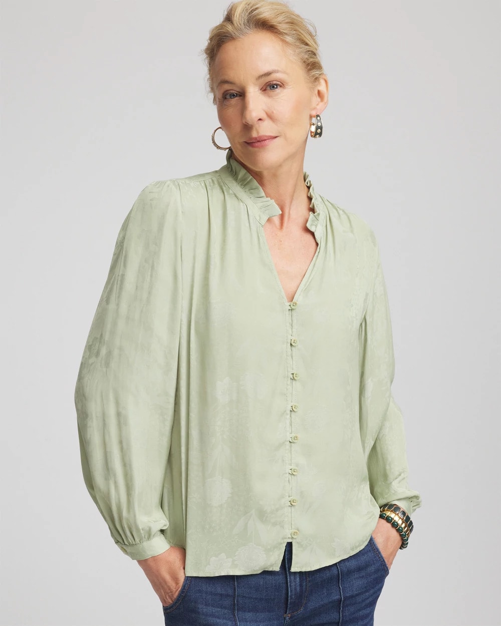 Chico's - Jacquard Georgette Peasant Blouse