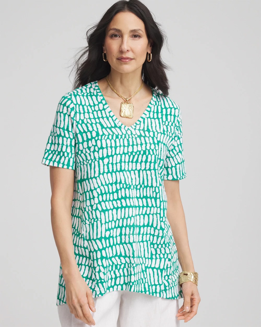 Chico's - Tropical Short Sleeve Forward-Seam Tee