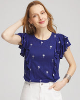 Chico's - Foiled Flutter-Sleeve Linen Tee