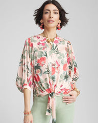 Chico's - Floral Satin Tie-Front Pullover Top