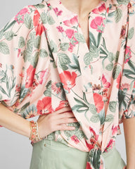 Chico's - Floral Satin Tie-Front Pullover Top