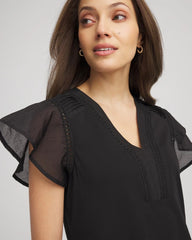 Chico's - Pleated-Trim Flutter-Sleeve Tee