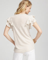 Chico's - Embroidered Flutter-Sleeve Tee