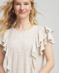 Chico's - Embroidered Flutter-Sleeve Tee