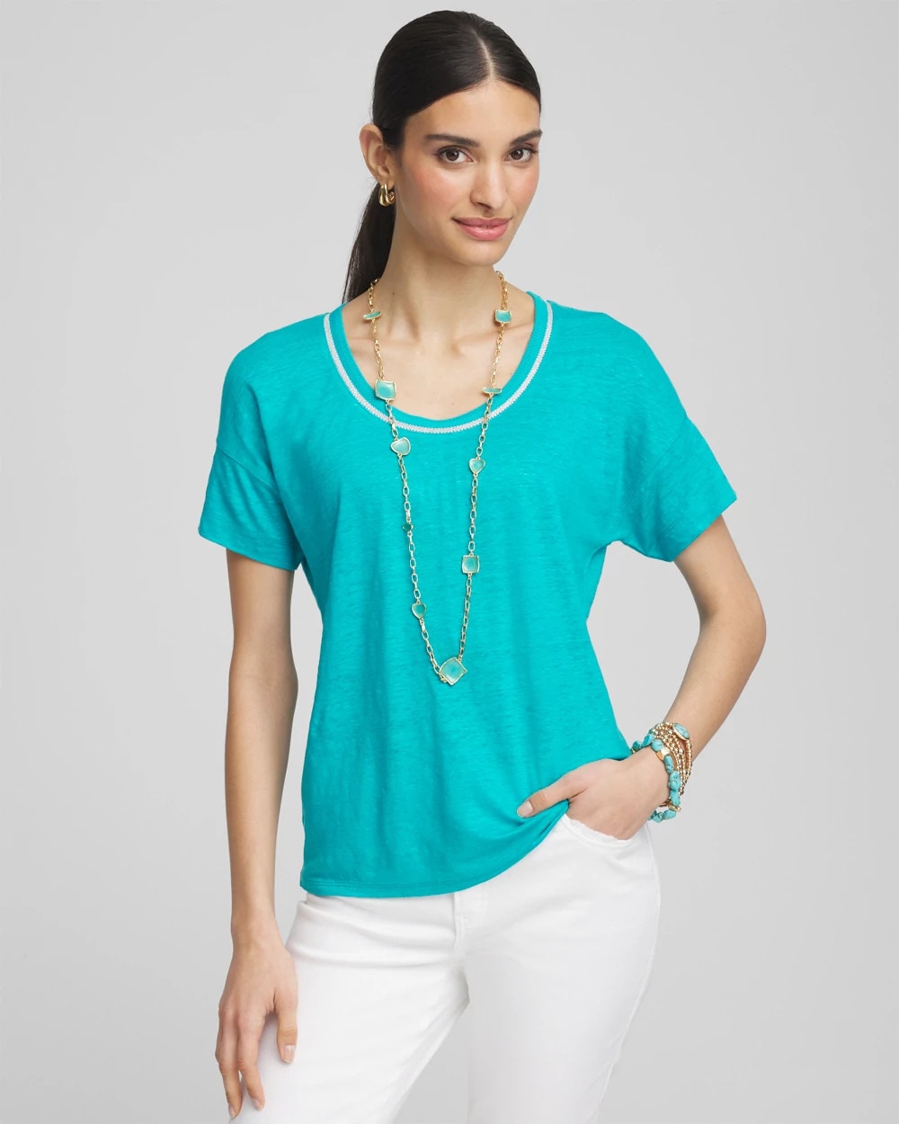 Chico's - Sweater Trim Linen Tee