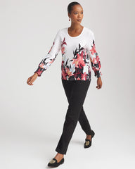Chico's - Floral-Motif Smocked Cotton-Slub Tee