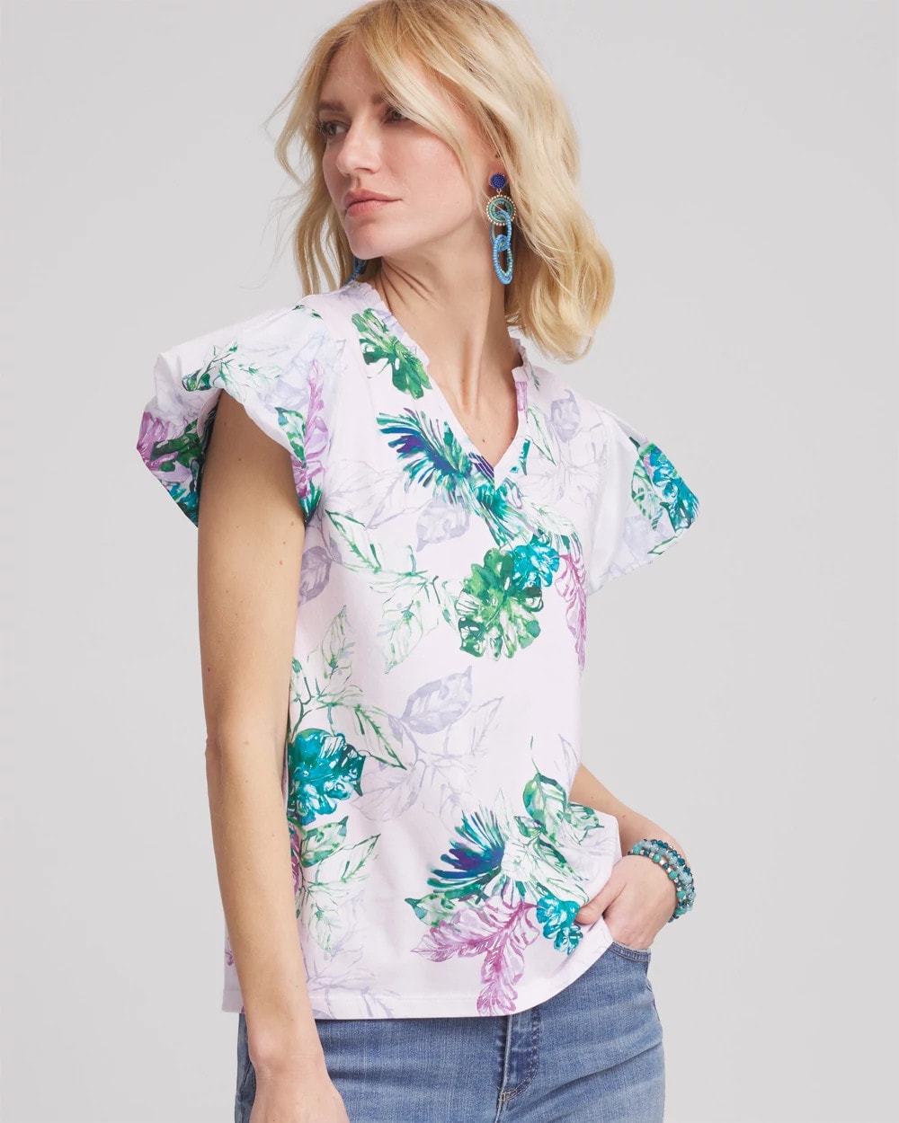 Chico's - Notch Neck Cap Sleeve Tee