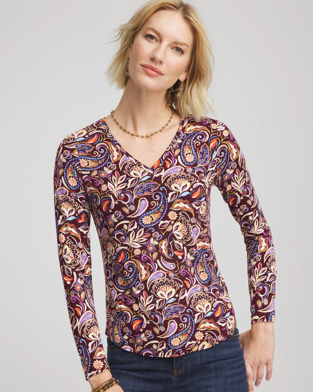 Chico's - Paisley Touch of Cool™ V-Neck Layering Tee