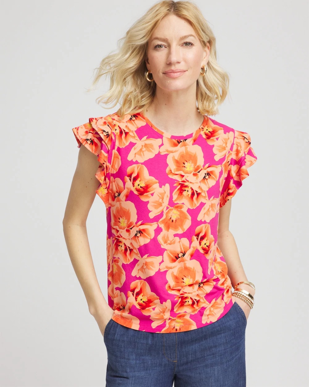 Chico's - Touch of Cool™ Tropical Flutter Sleeve Tee