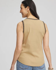 Chico's - Contrast-Trim Ribbed Cotton Tank Top