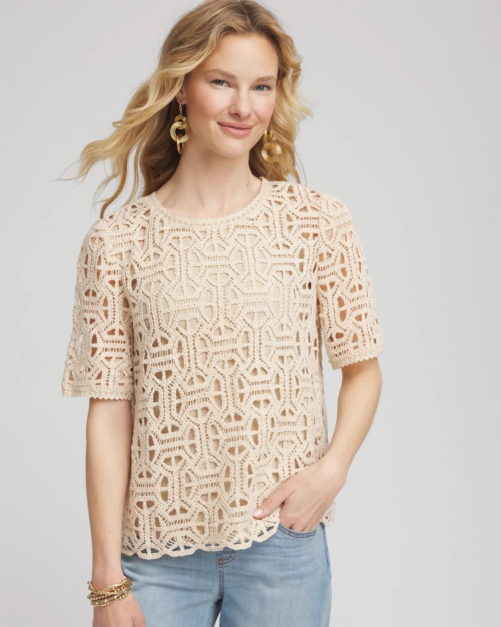 Chico's - Short-Sleeve Crochet Top