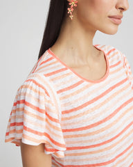 Chico's - Striped Linen Smocked Flutter-Sleeved Tee