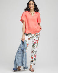 Chico's - Linen Embroidered Hem Blouse