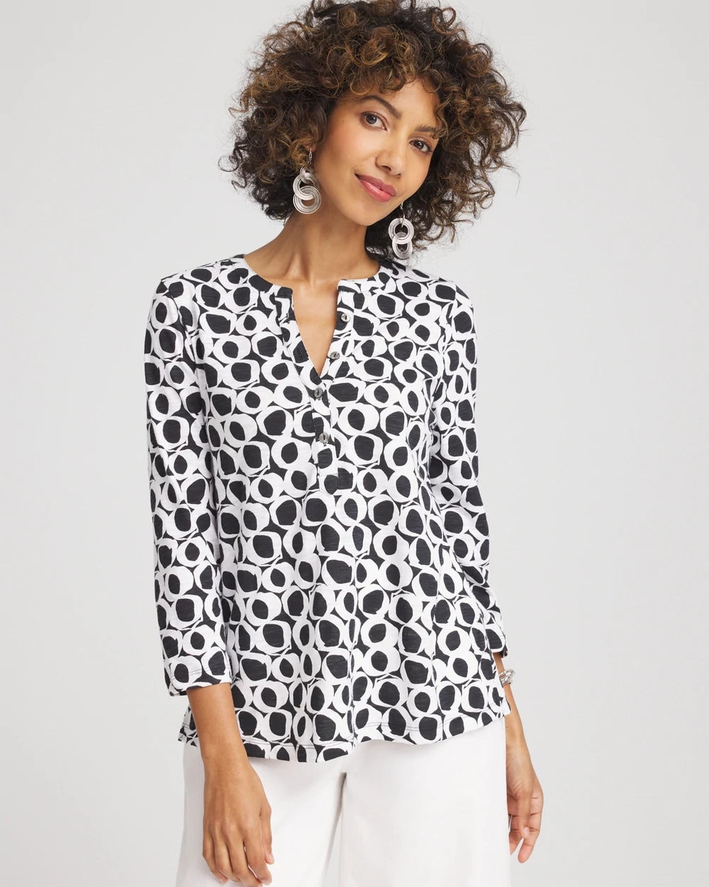 Chico's - Printed Cotton Slub Henley Shirt