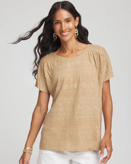 Chico's - Geo Embroidered Linen Tee