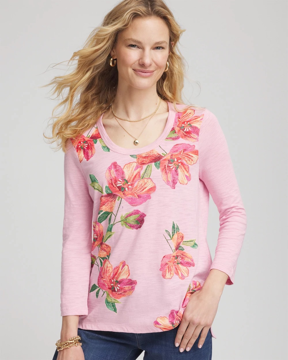 Chico's - Floral 3/4 Sleeve Tee