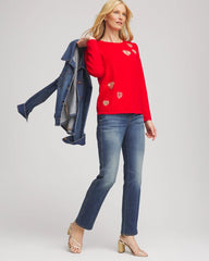 Chico's - V-Day Embroidered Heart Pullover