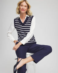 Chico's - Striped V-Neck 2 in 1 Sweater Vest