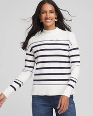 Chico's - Striped Relaxed Mockneck Pullover