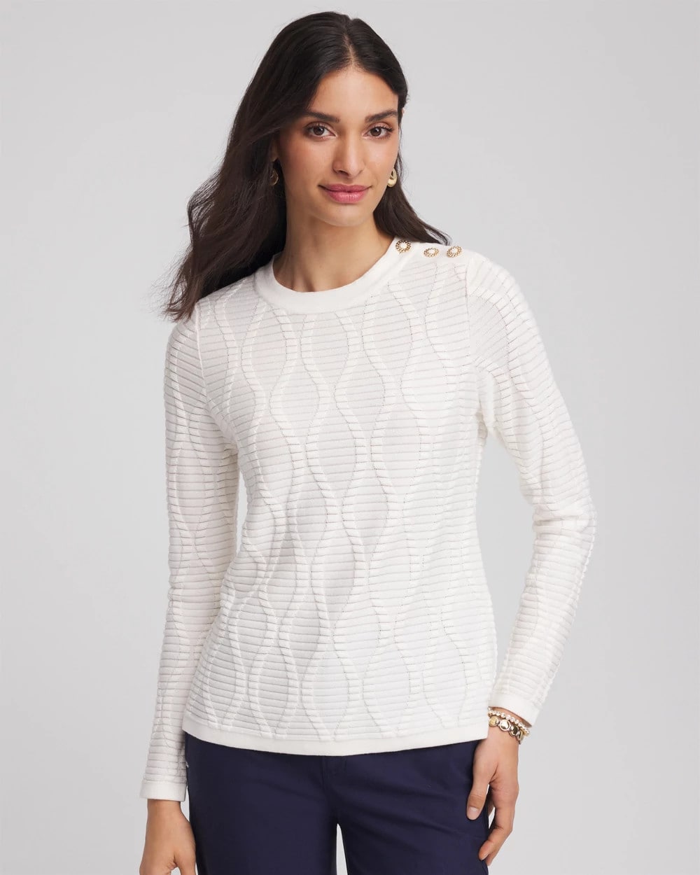 Chico's - Button Shoulder Crewneck Pullover