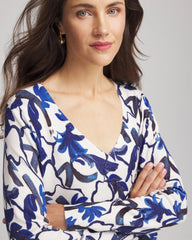 Chico's - Ella V-Neck Blue-Petals Pullover Sweater