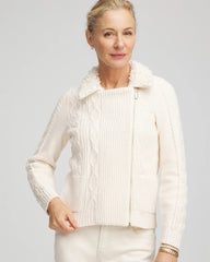Chico's - Fur Trim Moto Cardigan