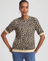 Chico's - Embellished Crewneck Animal-Print Sweater