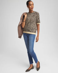 Chico's - Embellished Crewneck Animal-Print Sweater