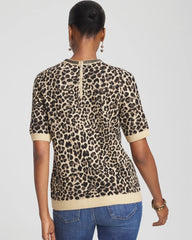 Chico's - Embellished Crewneck Animal-Print Sweater