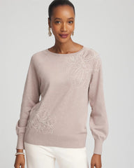 Chico's - Embroidered Pull-Over Boatneck Sweater
