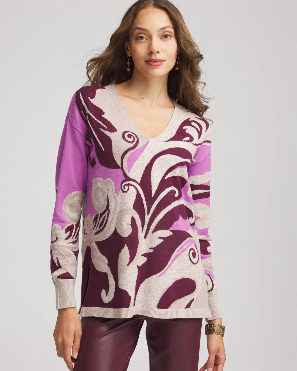 Chico's - Intarsia Knit V-Neck Pullover Sweater