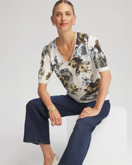 Chico's - Floral V-Neck Sweater Tee