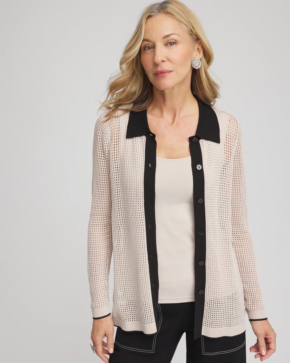 Chico's - Pointelle Polo Cardigan