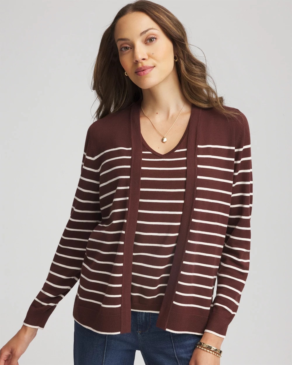 Chico's - Ella Striped Long-Sleeve Cardigan