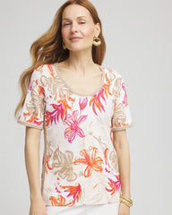 Chico's - Floral Print Crochet-Trim Pullover Sweater