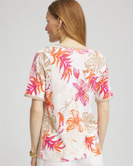 Chico's - Floral Print Crochet-Trim Pullover Sweater