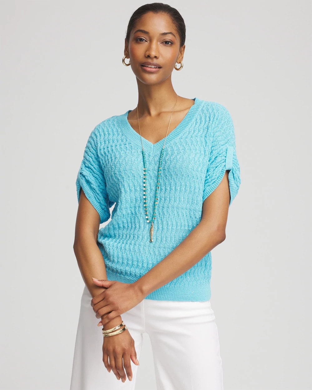 Chico's - Sequin V-Neck Pullover Sweater